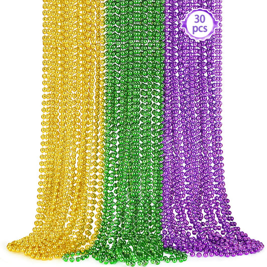 SHAOQINLIN Mardi Gras beads bulk in purple-green-gold, ideal for parade wear and sharing.