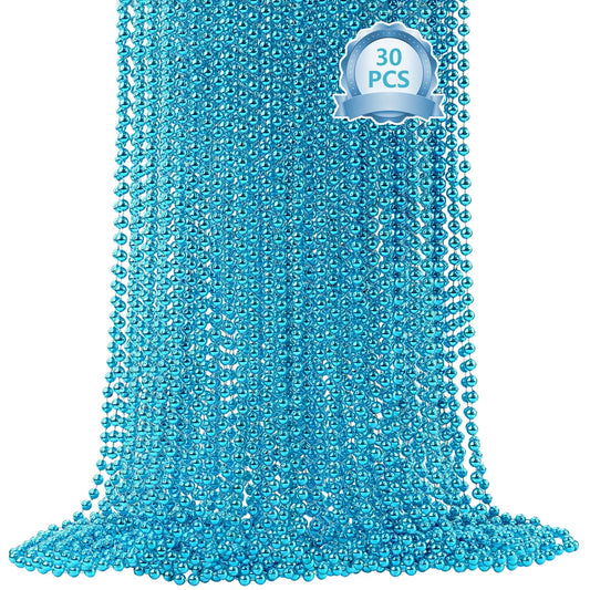 SHAOQINLIN Teal Bead Necklace close-up for Mardi Gras and festive decorations.