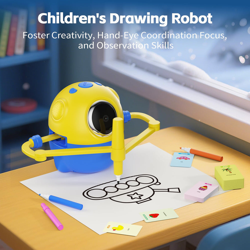Shapana drawing robot with 150 cards inspiring themed art activities