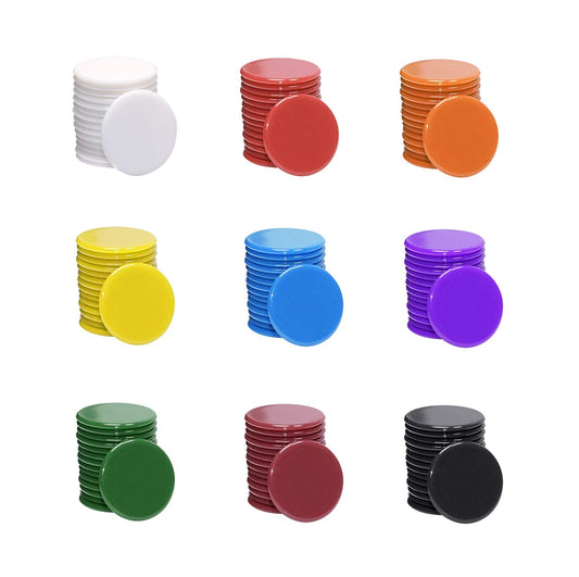 Shapenty 3/4-inch plastic learning counters in 9 colors for math practice and games.