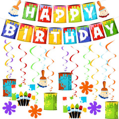 Shappy art painting banner adds colorful birthday decor and photo-ready backdrop