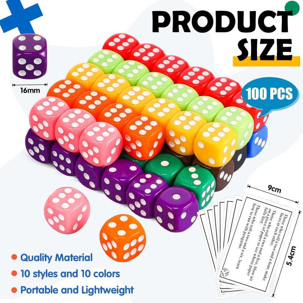 Shappy colorful acrylic dice close-up highlights durable, fade-resistant quality.