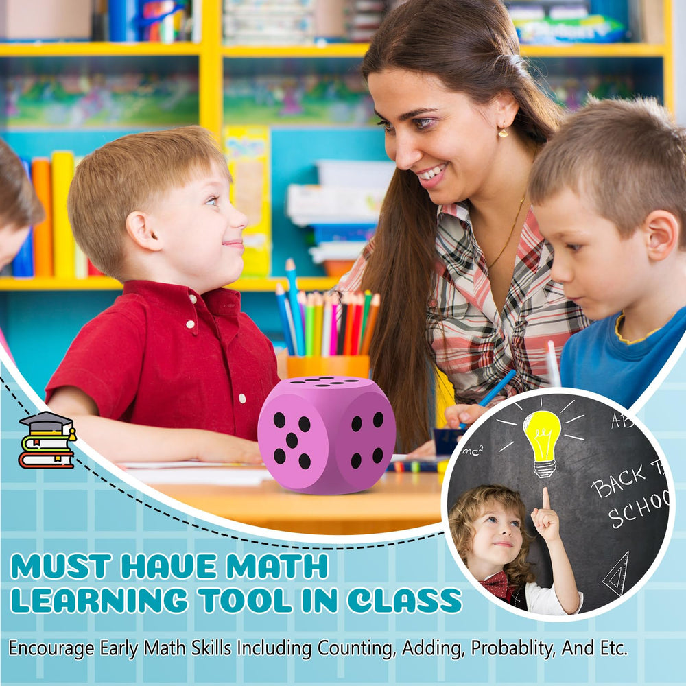 Shappy educational dice used in a classroom-like learning scene.