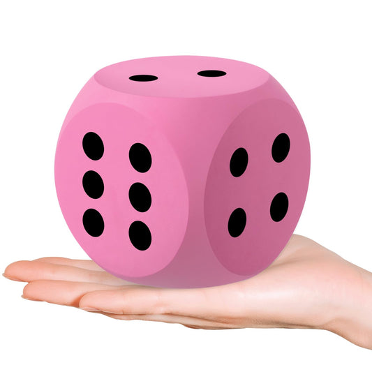 Shappy 3-inch pink foam dice side view for hands-on math learning.