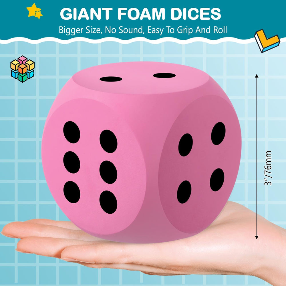 Shappy 3-inch pink foam dice top view suitable for classroom demonstrations.