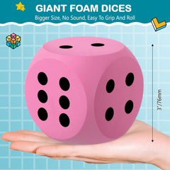 Shappy 3-inch pink foam dice top view suitable for classroom demonstrations.