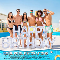 Shappy inflatable pool letters inflated and ready for a sunny party.