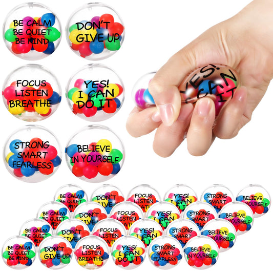 Shappy inspirational stress balls set in vibrant colors with quotes for daily motivation.