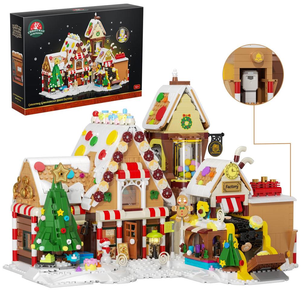 SHAREHB Christmas gingerbread factory with interactive motion for a festive display.