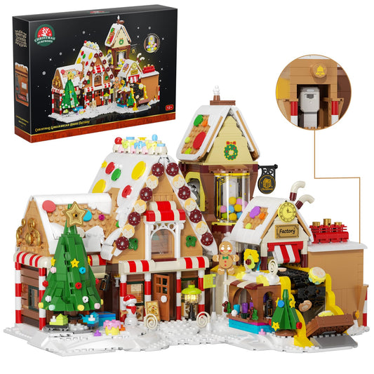 SHAREHB Christmas gingerbread factory with interactive motion for a festive display.