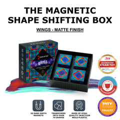 Shashibo four-pack magnets image highlights portable, tactile play.