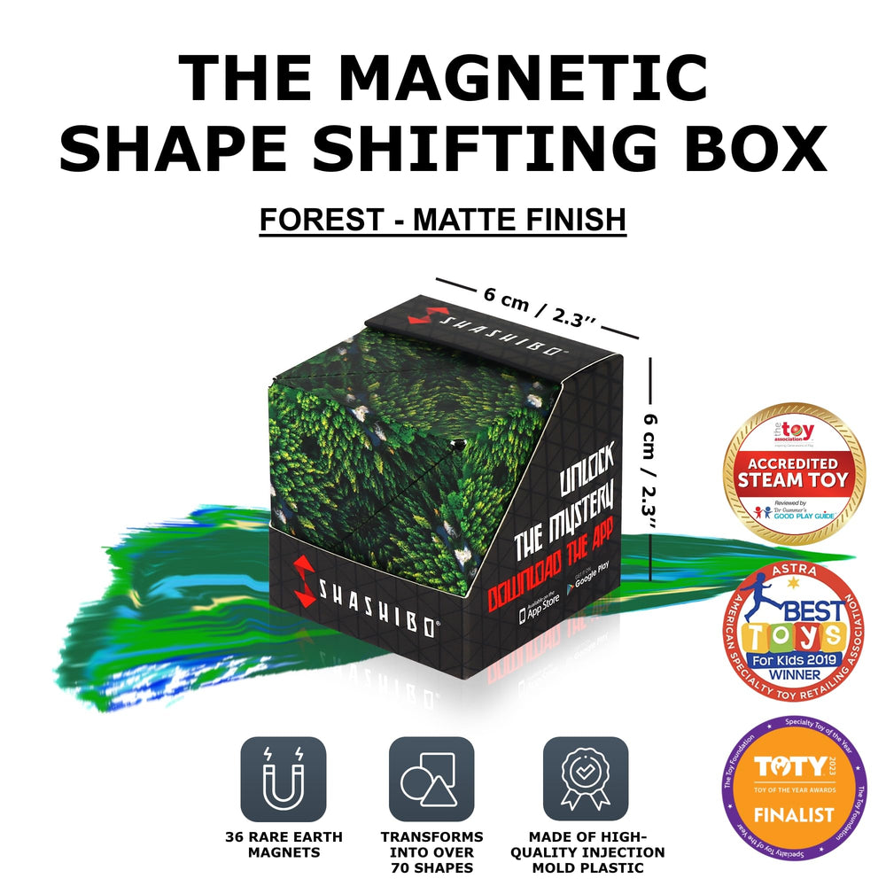 Shashibo magnetic cubes connected to form larger, engaging structures.