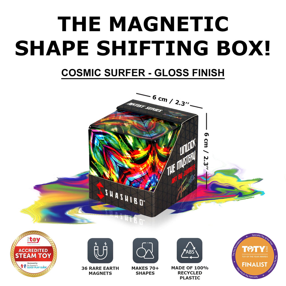 Shashibo morphing-cube shapes showcasing 100+ transformations for creative play and concentration.