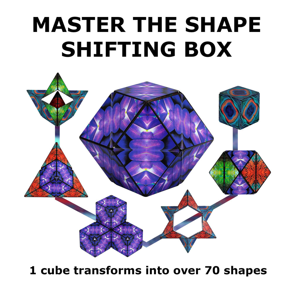 Shashibo demonstrates transformation into 100+ shapes for creativity.