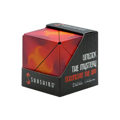 Shashibo shape shifting box shown in cube form for focused play.