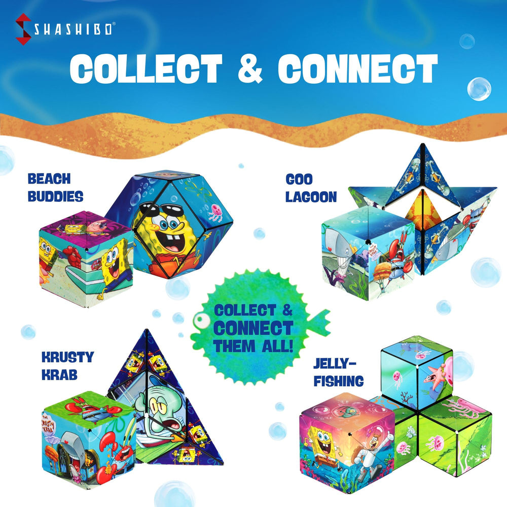 Shashibo SpongeBob corner-to-corner artwork inspires sea adventures while solving puzzles.