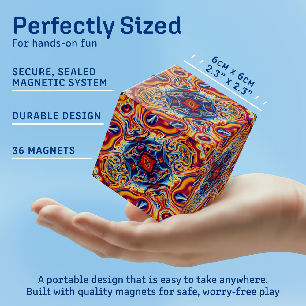 Shashibo stress-relief through tactile manipulation and satisfying clicks.