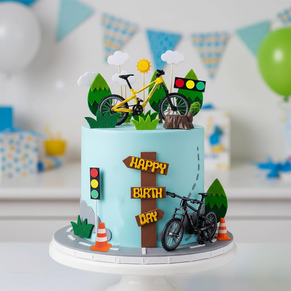 She Said Okurrr nature-themed toppers with trees, clouds, and sun complete a forest party scene.