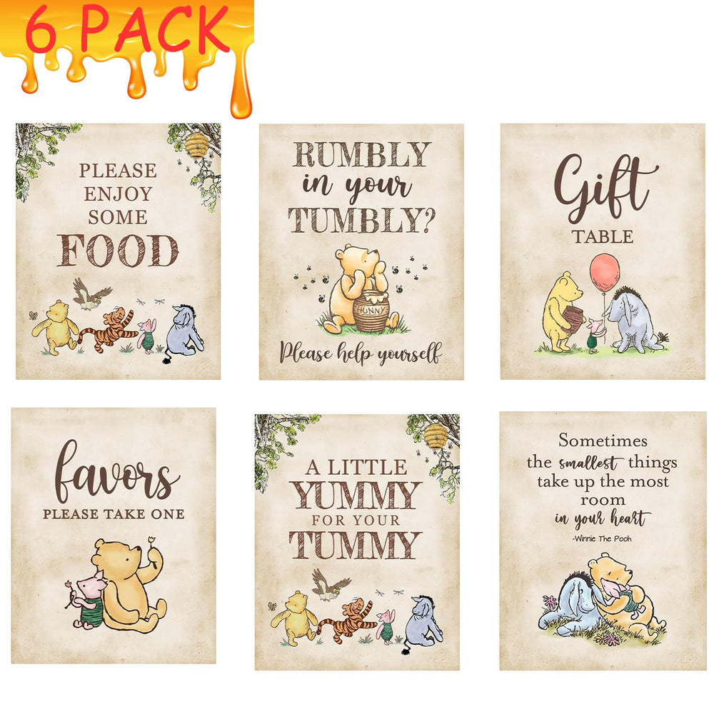 SHELLBOBO Winnie Bear bear-themed table signs brighten baby shower settings and guest tables.