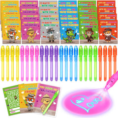 Shemira 24 pack valentines cards with invisible ink pens for classroom exchanges