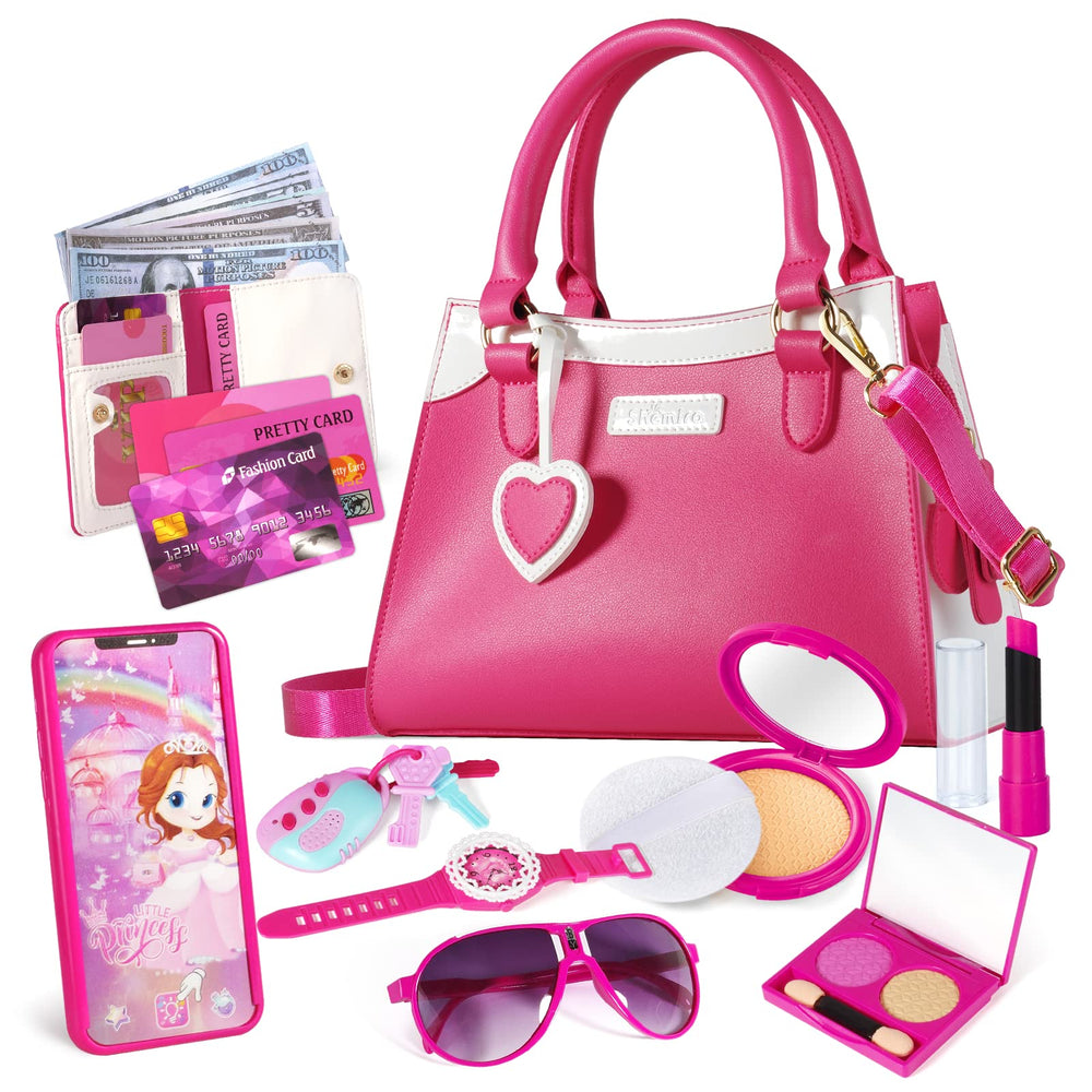 Shemira Play Purse pink front view promotes imaginative pretend shopping.