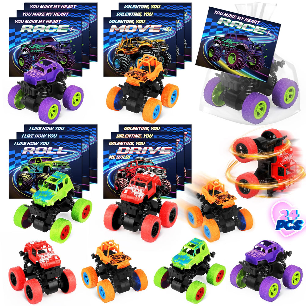 Shemira valentines monster truck toy-pack with colorful trucks for classroom gifts