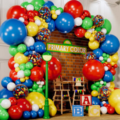 SHERYL DECOR all-in-1 balloon arch kit in red, blue, and green for quick party decor.