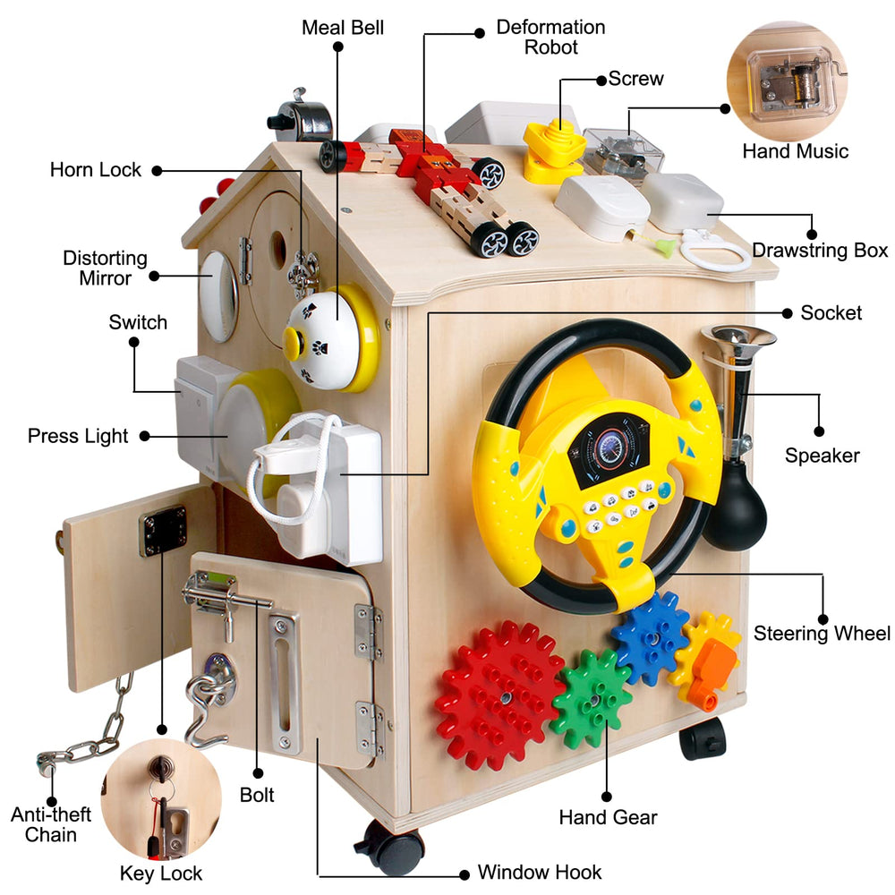 SHIERDU Busy House latches and doors encourage fine motor exploration and problem-solving
