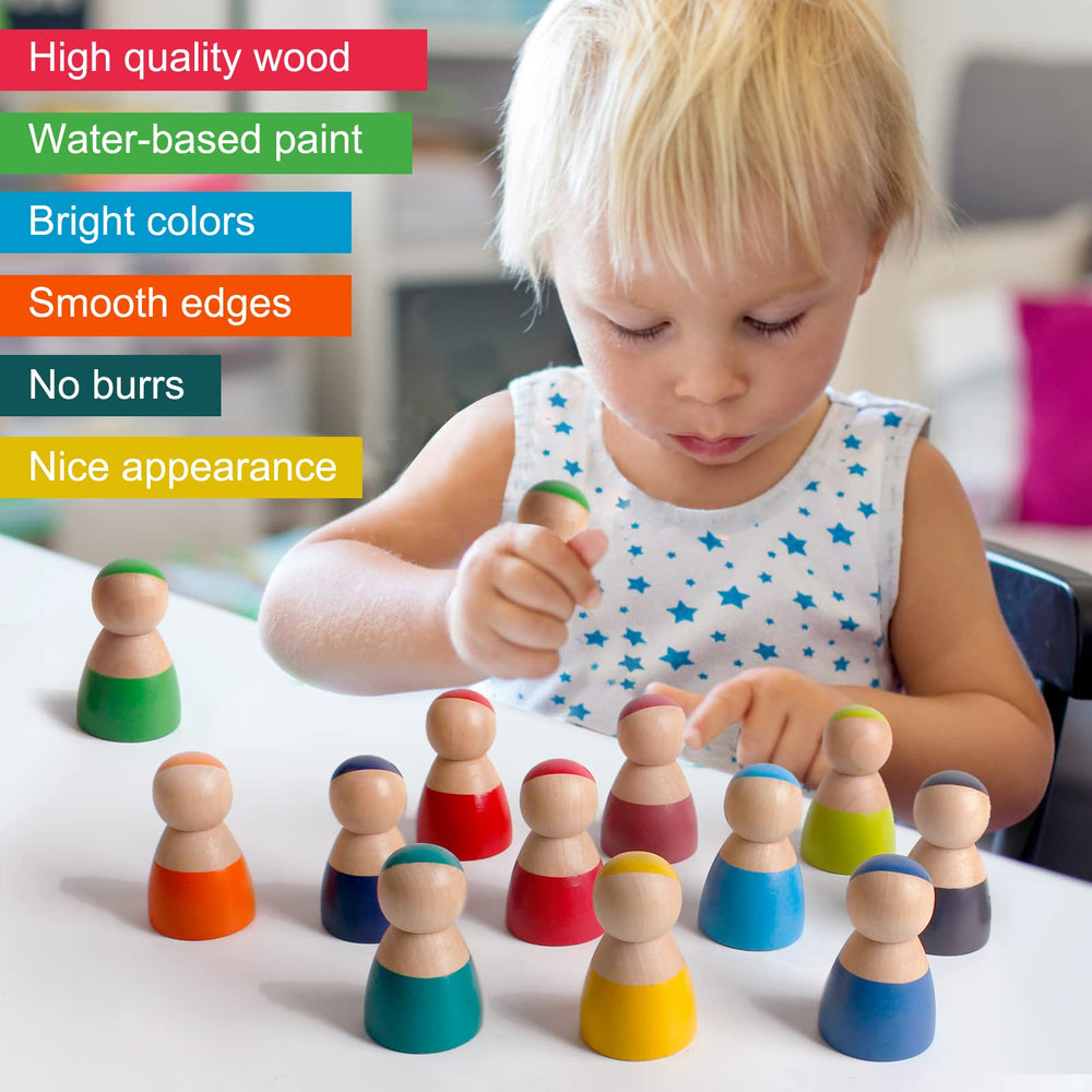 SHIERDU wooden peg dolls in bright colors, ideal for early counting and basic math concepts.