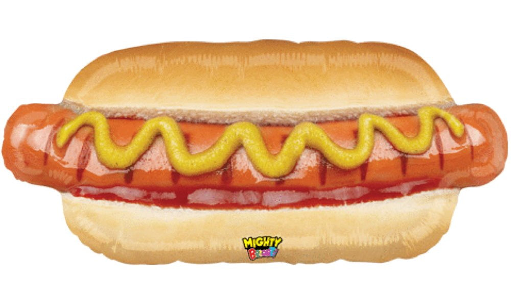 Shindigz Mighty Hot Dog Balloon 34-inch image, ideal for playful party décor and memorable photos.