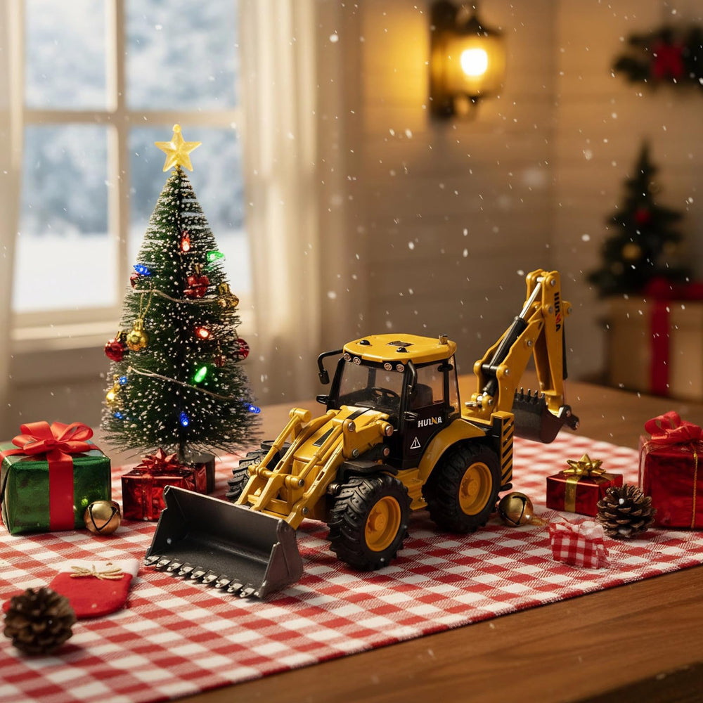 SHINESIGNAL backhoe loader with textured paint and windows for an authentic look.