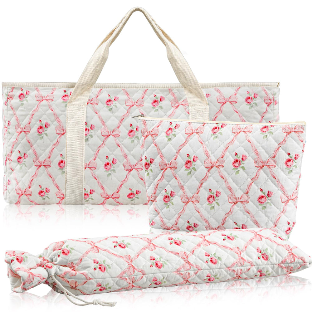 Shinylin mahjong bag with pink bow, large interior for a full set