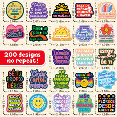 Shizvaeus 200pcs stickers with uplifting phrases for journals and scrapbooks.