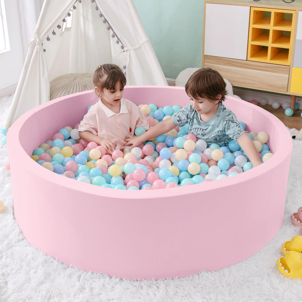 SHJADE pink ball pit full view highlights a spacious, safe play area for toddlers.