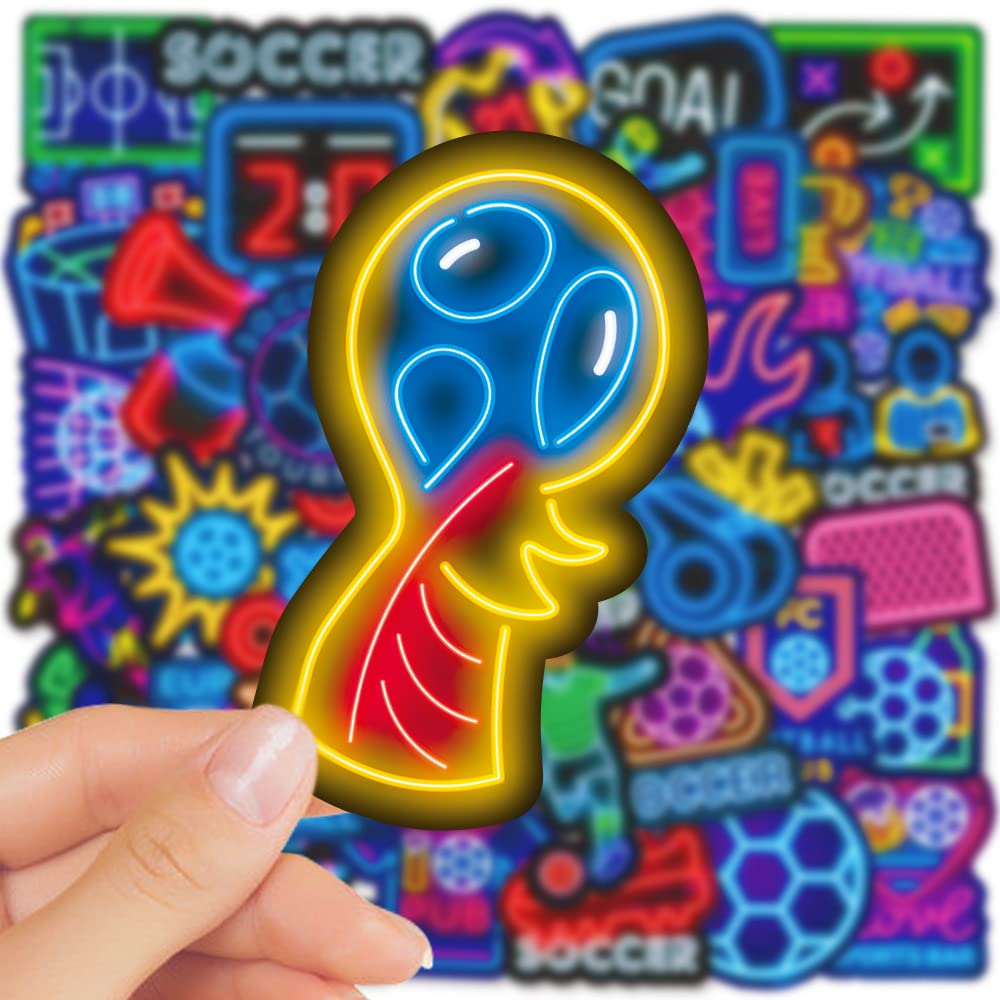 Shouqiuzhonglv neon soccer sticker on laptop lid boosts team spirit visually