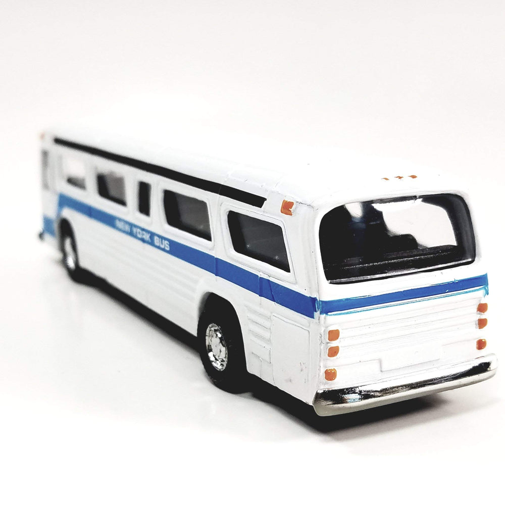 Showcast classic NYC bus ideal for dioramas and shelves.