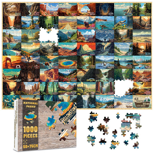 SHOXREM 1000-piece National Parks puzzle box front showing vibrant artwork for relaxation