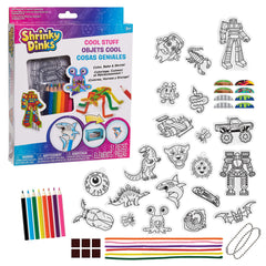Shrinky Dinks Cool Stuff set with colored pencils for safe, creative coloring.