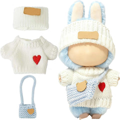 SHUOXUKE 17cm doll white heart sweater close-up, cozy knit for stylish playtime