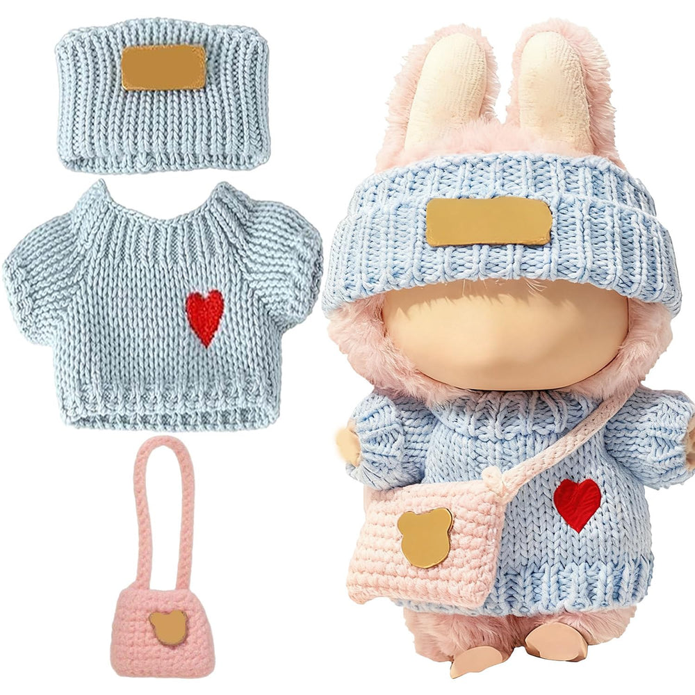 SHUOXUKE blue heart sweater for 17cm dolls, easy dressing and soft texture.