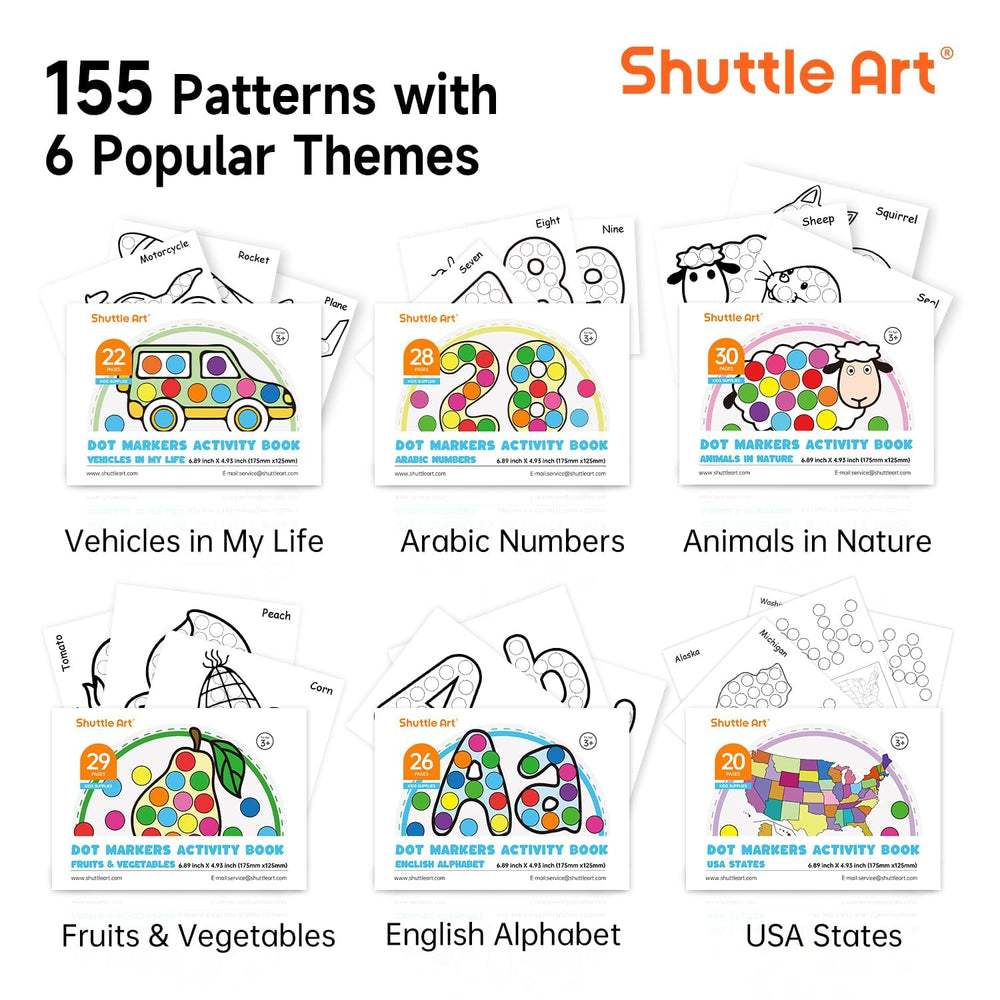 Shuttle Art activity pages featuring vehicles and animals for learning