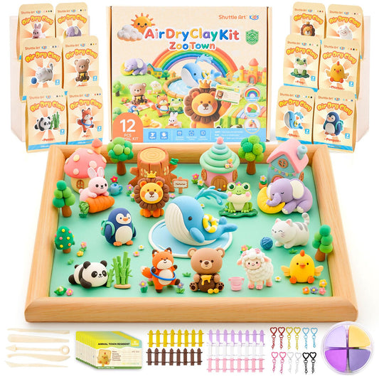 Shuttle Art Zoo Town clay box features vivid animal figures for imaginative play.