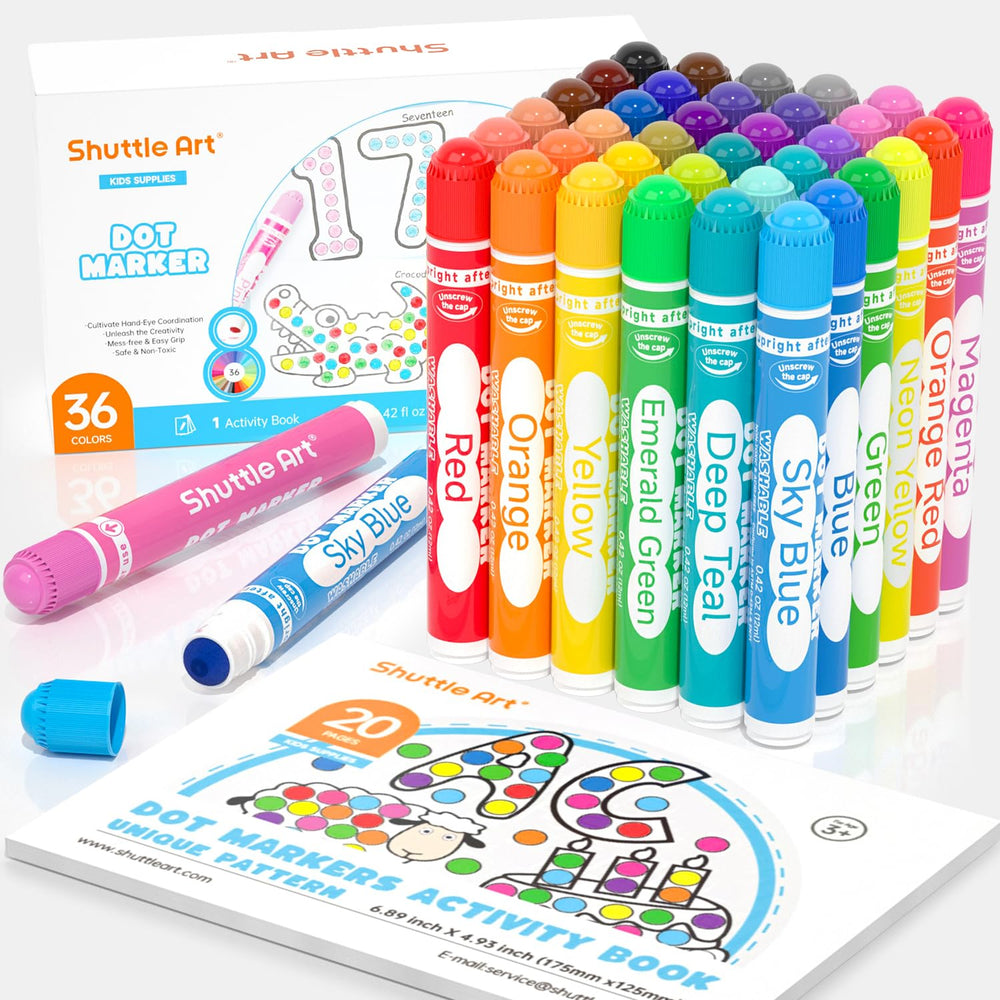 Shuttle Art dot markers 36-color pack with vibrant hues for kids' art projects