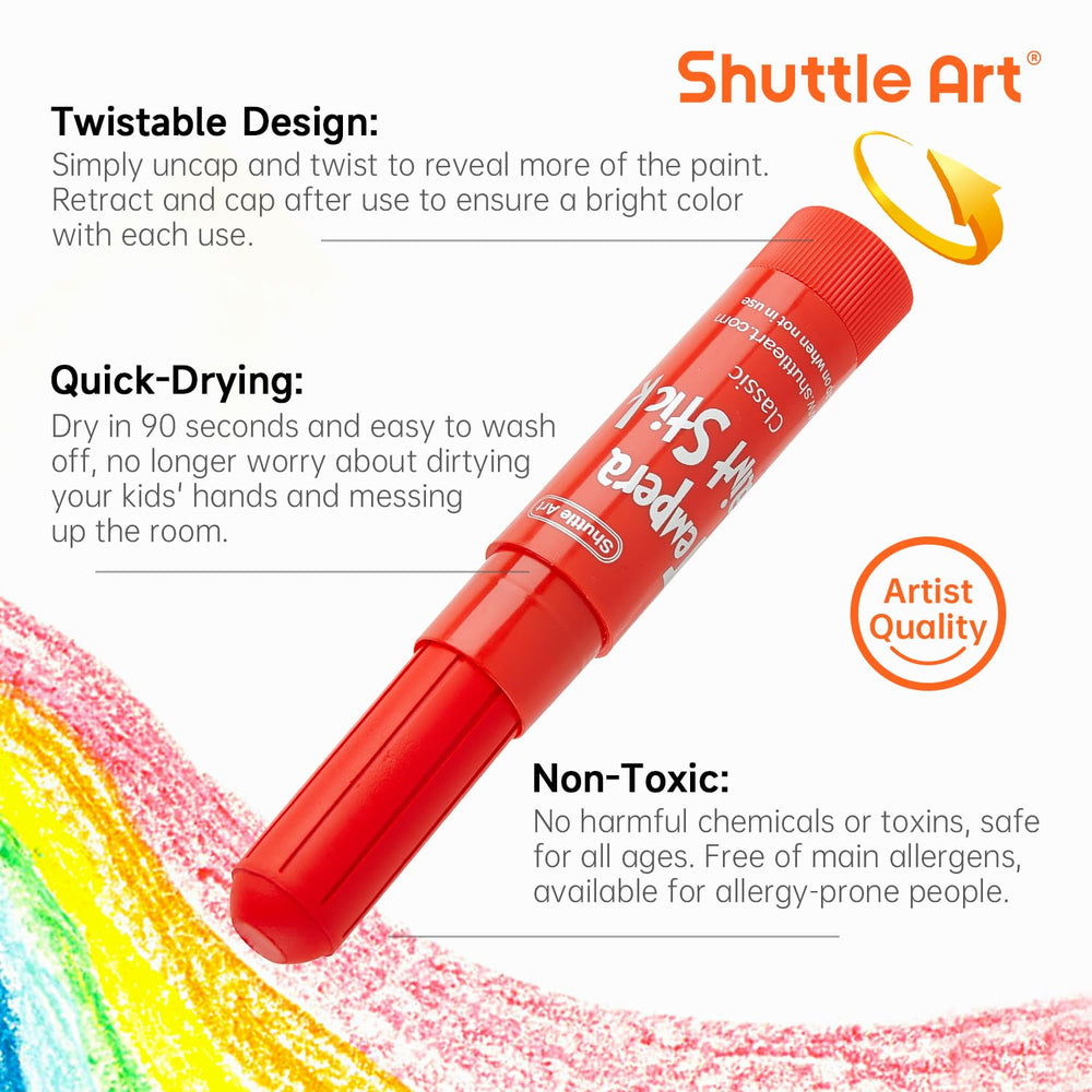 Shuttle Art Tempera Paint Sticks applied on paper for bold drawings