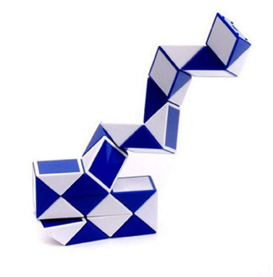 SHUYUE Snake Magic Speed Cube blue and white front view, tactile focus for users