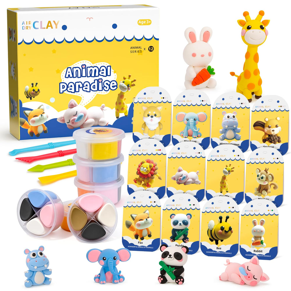 SHXYKZ air dry clay kit box showing 12 animals for kids