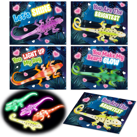 ShyLizard 24-pack valentines cards with glow toys for classroom exchanges.
