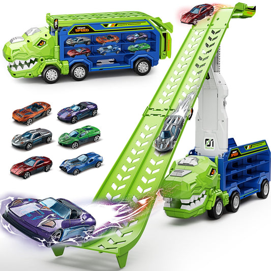 ShyLizard Dinosaur Carrier Truck foldable track setup for versatile play