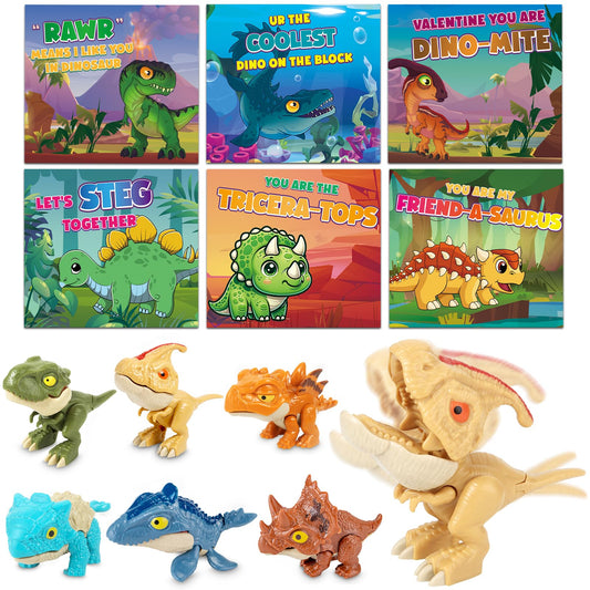 ShyLizard 24-pack valentines cards with dinosaur toys designed for classroom exchanges.