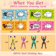 ShyLizard 28-pack valentines cards wall-climbing design B boosts sharing during class exchanges